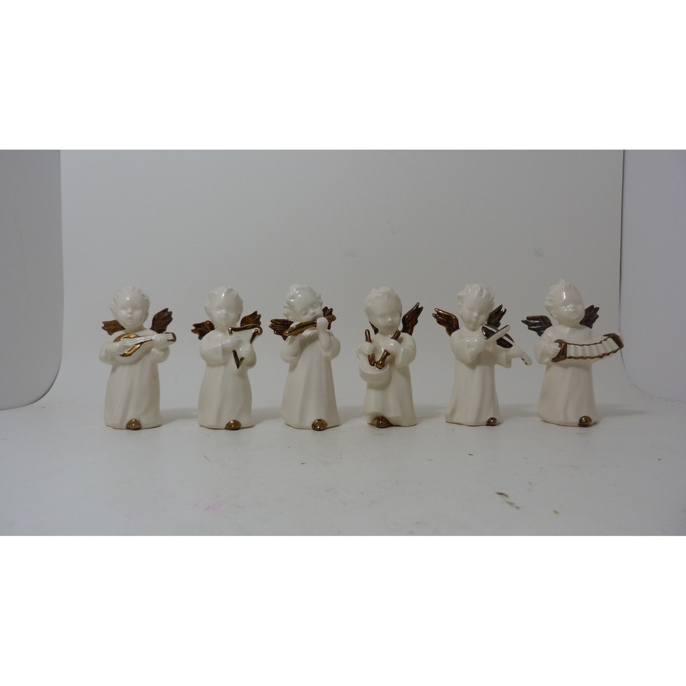 Goebel Vintage Porcelain Angel Orchestra Figurines Set of 6 West Germany Gold